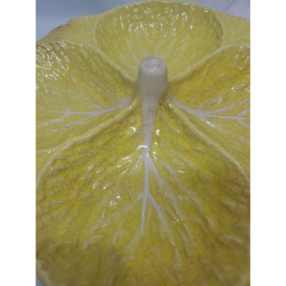 Vintage Portuguese Majolica Cabbage Leaf Yellow Divided Platter As Pictured - Picture 4 of 8